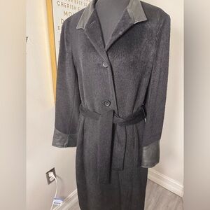 Dale Dressin Baby Llama leather trim Women's Belted Wool Coat